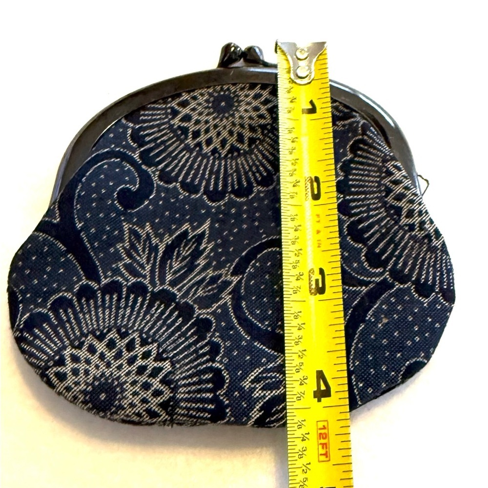 Vintage Navy Floral Kiss Lock Coin Purse Retro Metal Frame Change Pouch - Picture 5 of 5